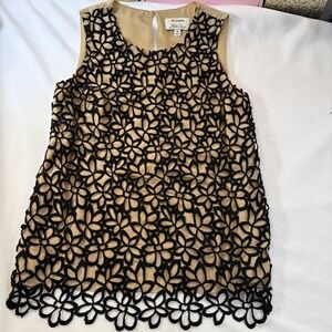 LelaRose Neiman Marcus Vintage Women Sleeveless Blouse Beige/Black embroid M 543